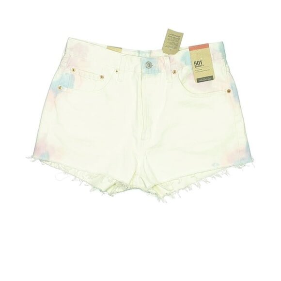 NWT Levi’s 501 White Tie Dye High Rise Fray Bottom Shorts Size 31 - Picture 2 of 6